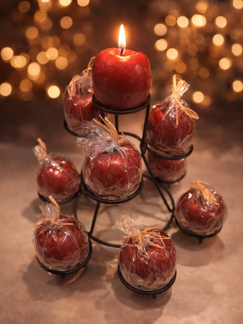 Set of Red Candy Apples on Tiered Stand